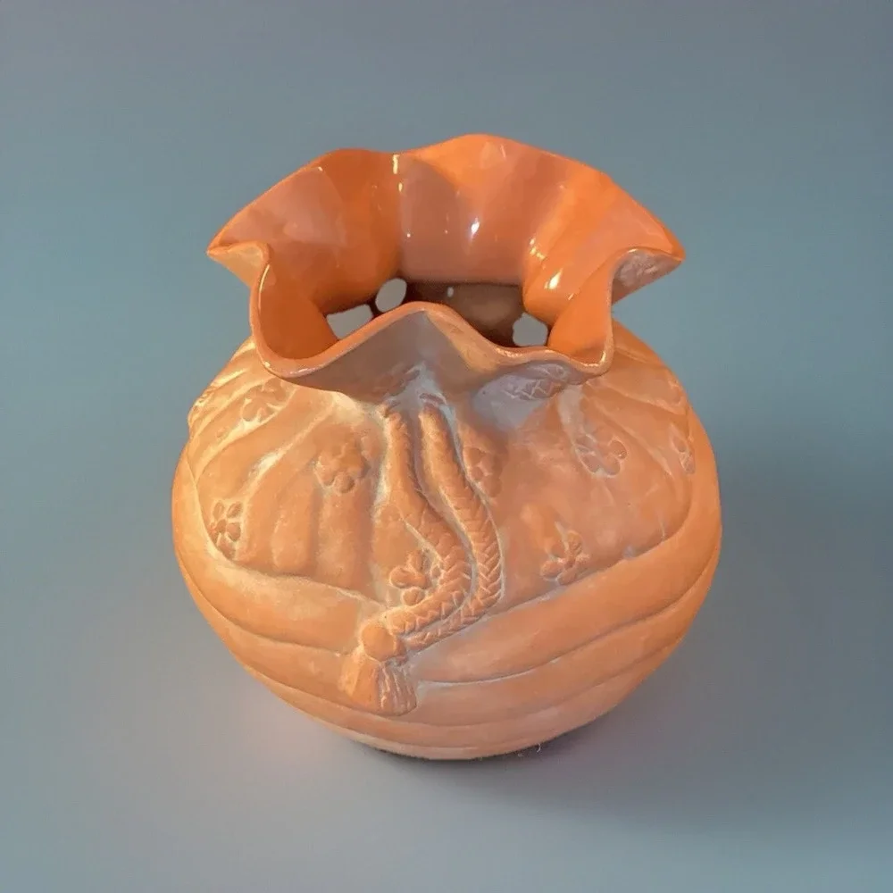 Vintage‎ Glazed Redware Pottery Vase -  5.5